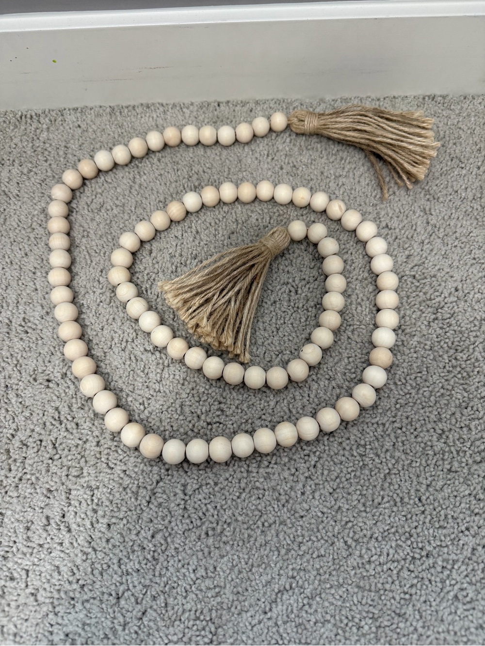 Neutral Wood Bead Garland with Natural Tassels